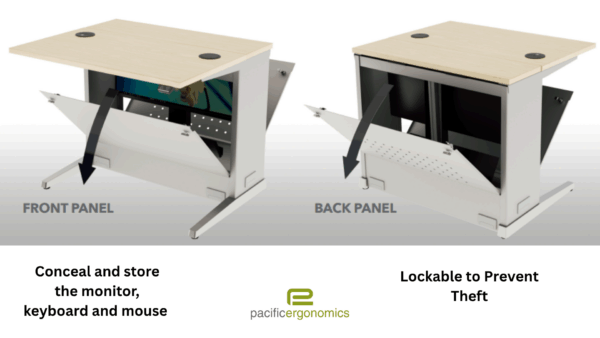 Electric lift recessed monitor desk is lockable Electric lift recessed monitor desk is lockable