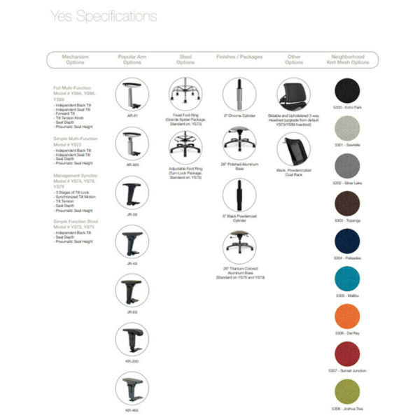 Yes Specifications for the ergonomic chair