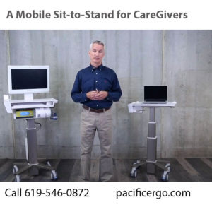A mobile medical cart sit to stand for caregivers