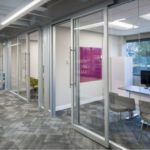 Private office spaces can be created with modular glass walls