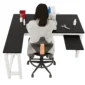 Woman working at the PrecisionGlide-S - Microtome adjustable bench with shelf