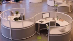 Round Cubicles with Wrap Around Desks- Three Cubicles