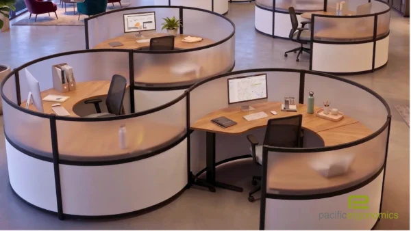 Wrap Around Desk Round Cubicles-Black Frame-White Laminate