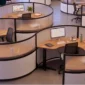 Wrap Around Desk Round Cubicles-Black Frame-White Laminate