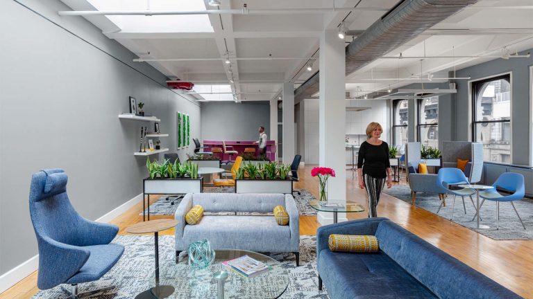 Design furniture in open space around columns.