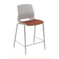 Plastic stool with upholstery.