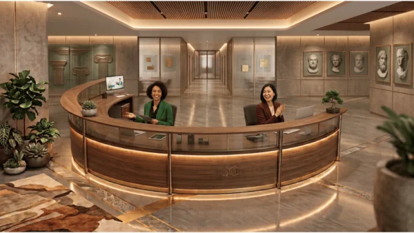 Curved reception desk with lighting Curved reception desk with lighting