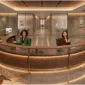 Curved reception desk with lighting