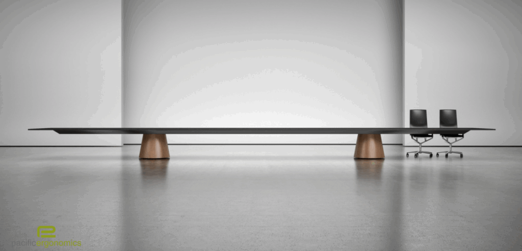 Conference table base allowing for leg room