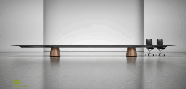 Conference table base allowing for leg room