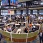Concentric modular trading floor desks and circular financial bullpen workstations by Pacific Ergonomics