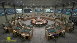 Lunar Orbit Circular Custom command center furniture by Pacific Ergonomics