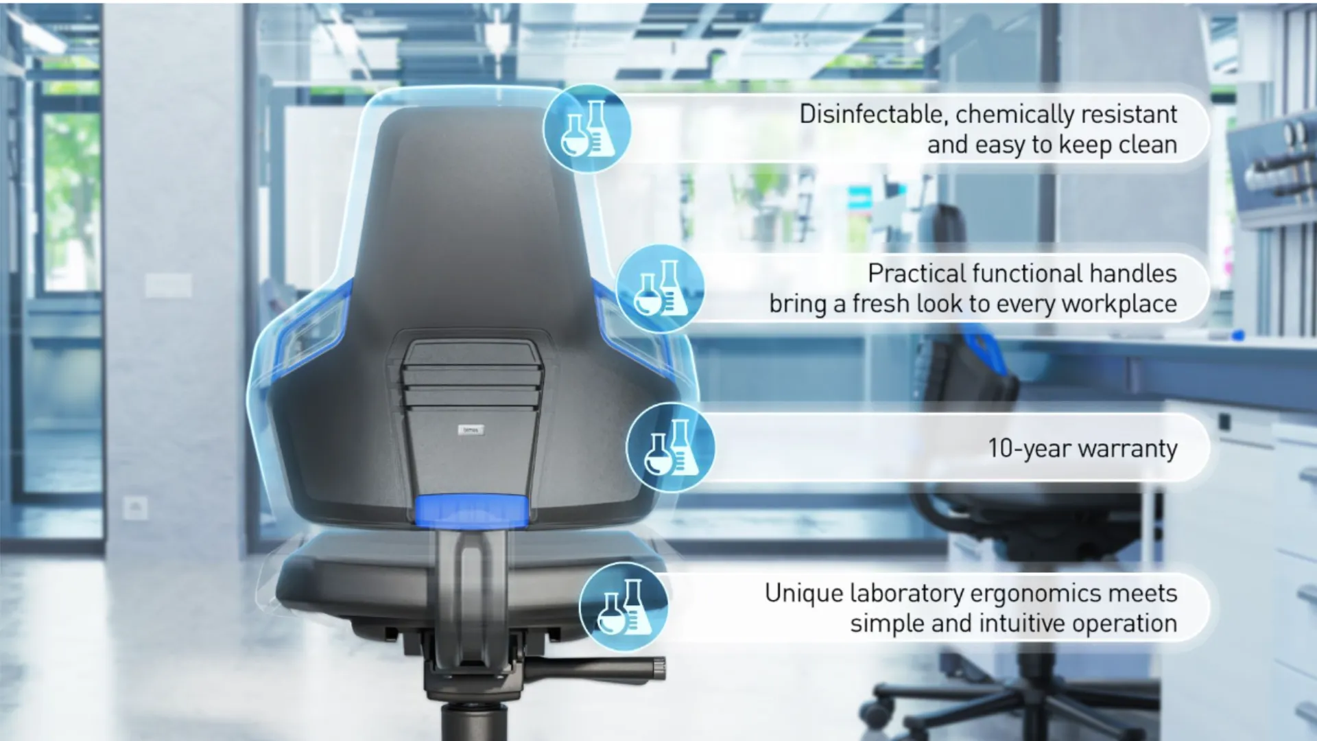 Nexxit Laboratory Chair Has a 10 Year Warranty