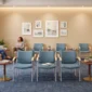 Waiting room chairs and stools to prevent wall scuff marks