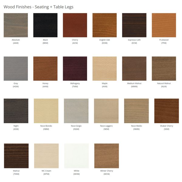 Wood Finishes-Seating&Table Legs Wood Finishes-Seating&Table Legs