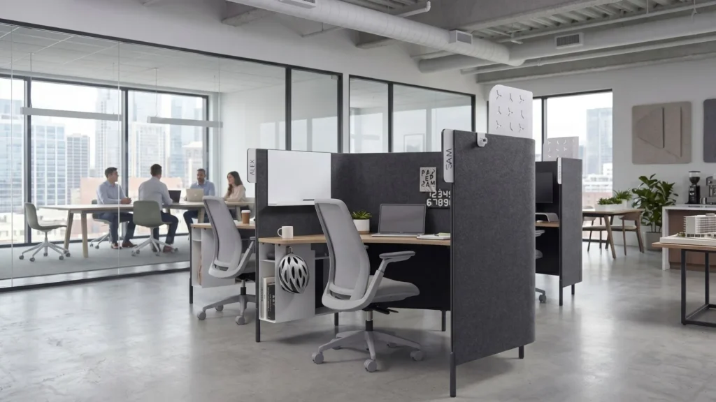 Sound Absorbing Privacy Panels in Grey