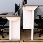 Sit Stand training desk with recessed monitor