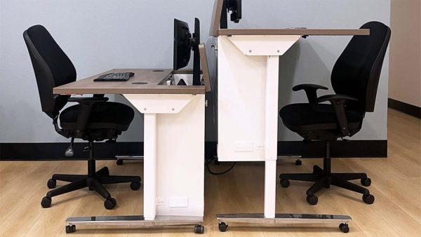Sit Stand training desk with recessed monitor