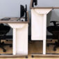 Sit Stand training desk with recessed monitor