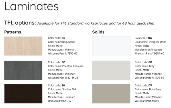 Laminates_TFL options