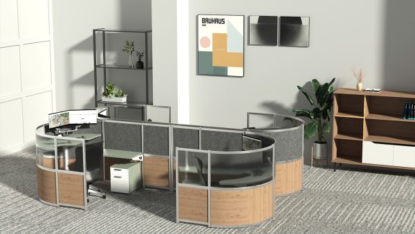 4 Person cubicle workstations- laminate wood grain bottom