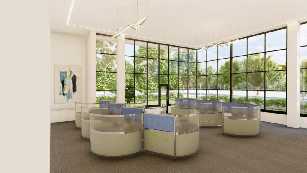 Angled curved modern workstations
