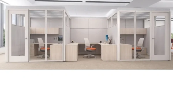 Demountable Partition Walls - Staggered private offices with doors and without