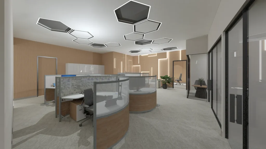 The finished first floor open office