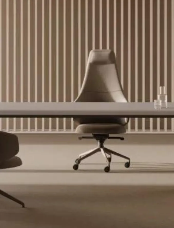 Chairs selected for the glass-walled huddle room, meant to be seen as much as sat in