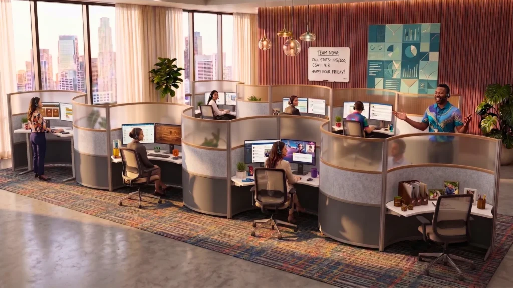Lunar Lane contemporary office cubicles installed on a call center floor