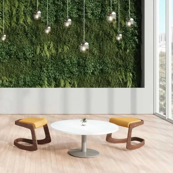 Break Room Tables, tables near a green wall