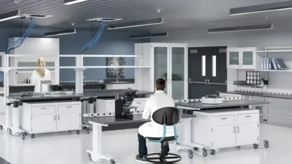 Height Adjustable Lab Benching, benches in a lab